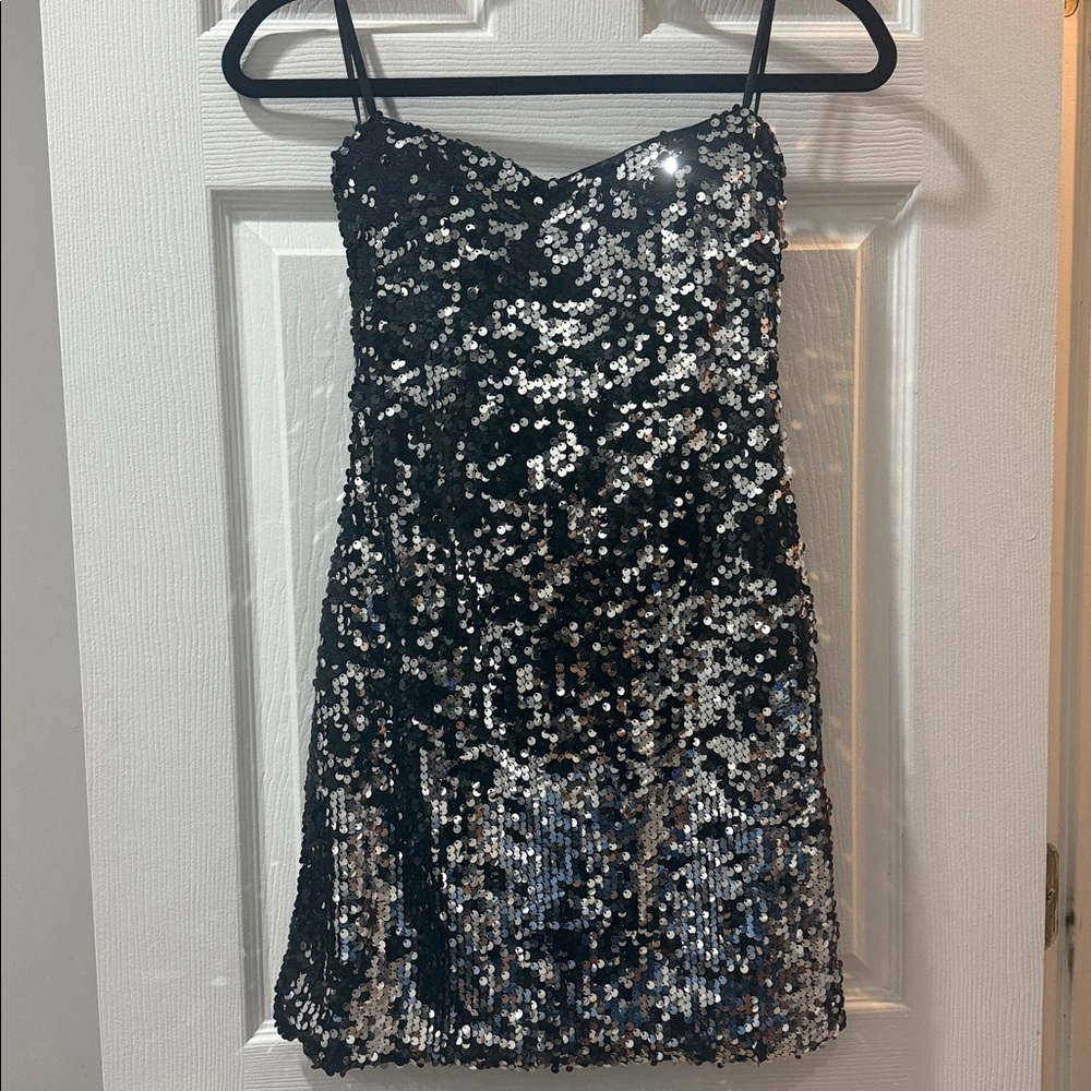 As U Wish Black and Silver Sequin Dress